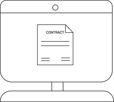 computadora monitor muestra un documento etiquetado contrato sencillo basado en líneas diseño vector