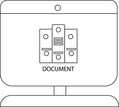 Line drawing computer display with document icon desk stand white background vector