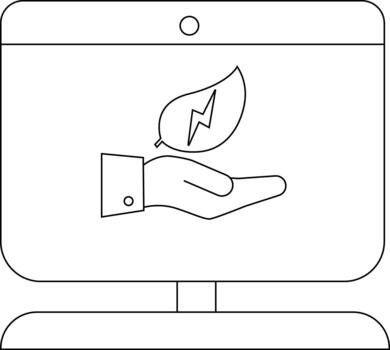 Monitor displaying a hand holding a leaf with a lightning bolt symbolizing energy or nature vector