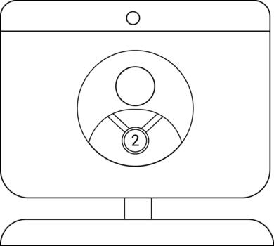 monitor mostrando un persona icono con un medalla etiquetado 2 vector