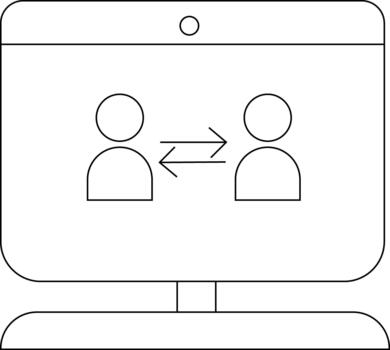 Monitor shows two outlined figures with arrows pointing both ways vector