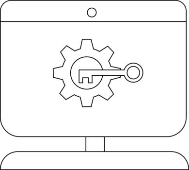 un escritorio computadora monitor muestra un engranaje y llave icono vector
