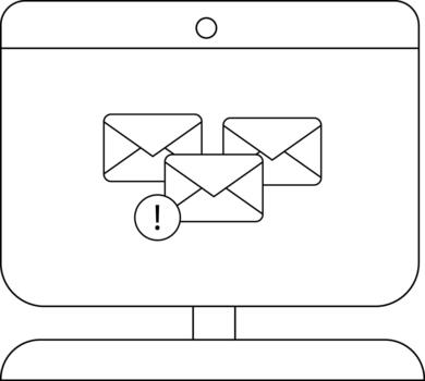 un computadora monitor muestra Tres correo electrónico íconos uno con un exclamación marca vector