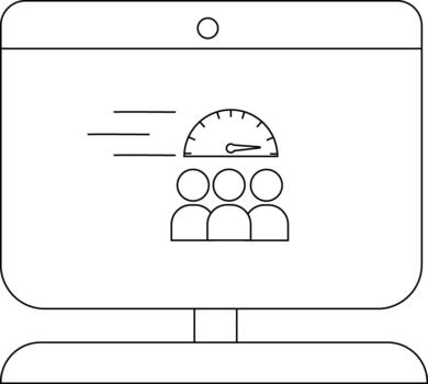 A monitor displays speed lines a gauge and a group of people vector