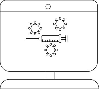 A computer screen displays a syringe and three viruslike shapes vector