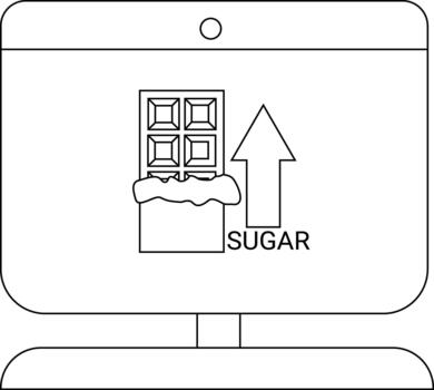 un pantalla mostrando un chocolate bar un hacia arriba flecha y el palabra azúcar vector