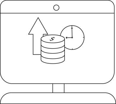 monitor muestra apilar de monedas con dólar firmar un hacia arriba flecha y reloj simbolizando hora dinero y inversión crecimiento vector