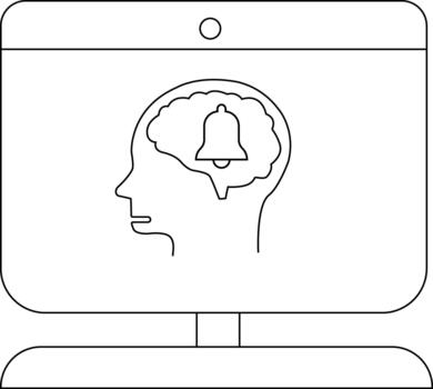 A computer screen shows a profile with a brain containing a bell inside vector