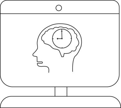 A monitor displaying a head with a clock inside a brain vector