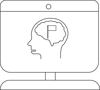un monitor muestra un en forma de cerebro cabeza con un bandera dentro vector