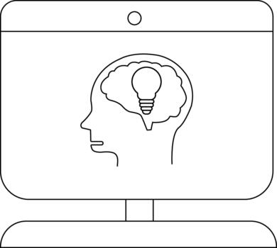 un pantalla muestra un perfil con un bombilla cerebro simbolizando intelecto vector