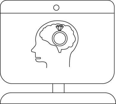 computadora monitor demostración un cabeza perfil con un cerebro conteniendo un diamante anillo vector