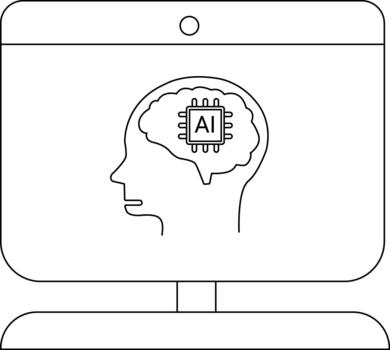 computadora monitor mostrando un cabeza contorno con un ai chip dentro el cerebro vector