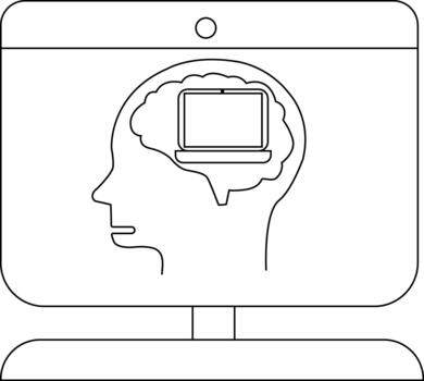 cabeza perfil con un cerebro conteniendo un ordenador portátil dentro un computadora pantalla vector