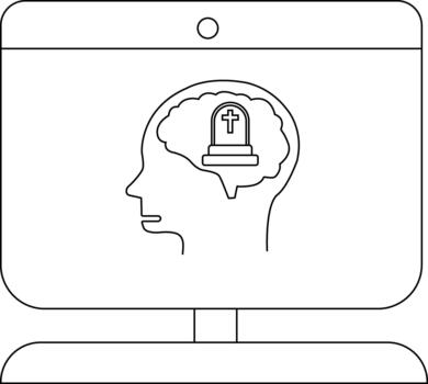 Monitor displays a brain with a tombstone inside its cavity vector