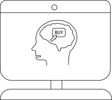 Monitor displays head outline brain with BUY button suggesting impulsive purchase concept vector