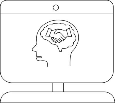 resumido monitor mostrando un cabeza conteniendo apretón de manos icono vector