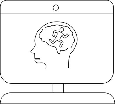A line drawing features a head profile inside a computer screen with a brain containing a running figure vector