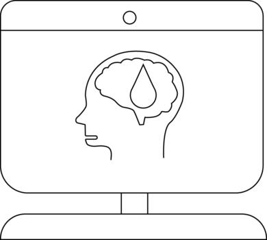 A monitor displays a profile of a head with a brain and a water drop inside it vector