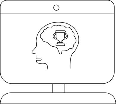 Computer monitor displaying a head with a brain containing a trophy inside vector
