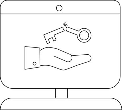 A computer screen displays a hand offering a broken key vector
