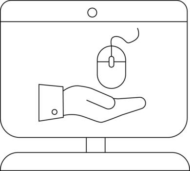 un línea dibujo de un monitor mostrando un mano participación un ratón vector