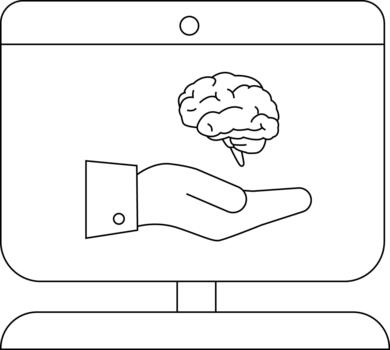 un monitor muestra un mano ofrecimiento un cerebro un botón es en sus Superior borde y el brazalete de un traje vector