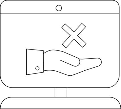 A monitor shows a hand with a suit sleeve extended palm up with a large X symbol above it vector