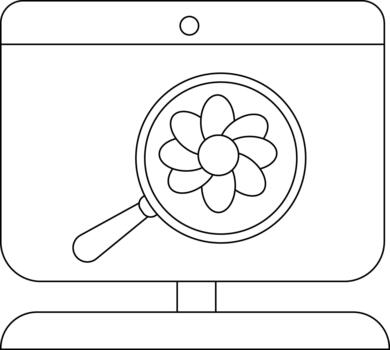 un computadora monitor muestra un flor visto mediante un aumentador vaso en sus pantalla vector