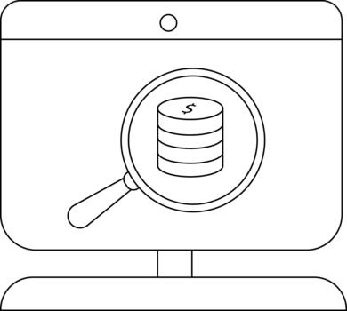 un computadora pantalla muestra un aumentador vaso enfocado en un apilar de monedas vector