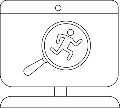 A computer screen displays a magnifying glass focusing on a stick figure running vector