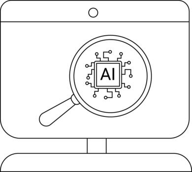 un computadora pantalla muestra un aumentador vaso enfoque en un ai chip icono vector