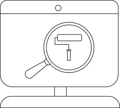 A computer screen shows a magnifying glass focused on a paint roller creating an iconlike appearance vector