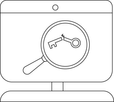 A monitor displaying a broken key under a magnifying glass vector