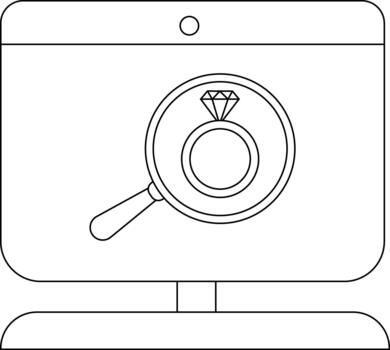 Computer monitor displaying a diamond ring through a magnifying glass on its screen vector
