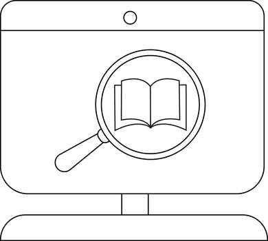 Computer monitor displays a magnifying glass over an open book vector