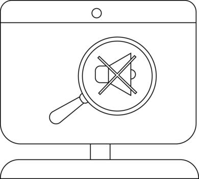 Outline of a computer screen with a muted speaker symbol magnified vector