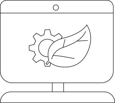 A computer screen displays a cog intersecting a leaf suggesting technology meets nature vector