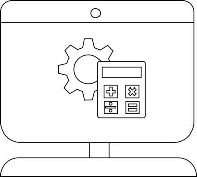 Computer monitor displays a gear and calculator icon on screen vector