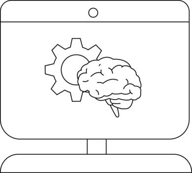 un computadora monitor muestra un cerebro y engranaje combinación vector
