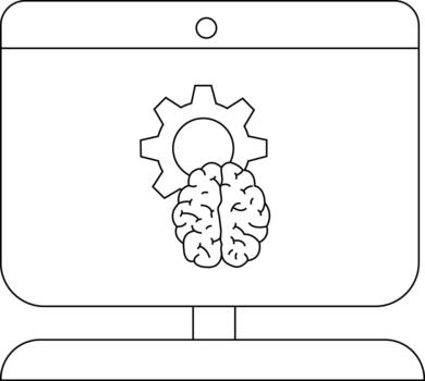 un monitor mostrando un cerebro superpuesto con un engranaje vector