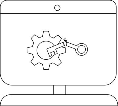 A monitor displays a gear with a broken key suggesting system compromise vector