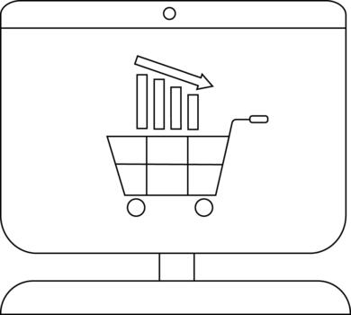 un computadora monitor muestra un compras carro con un declinante bar grafico y hacia abajo flecha vector