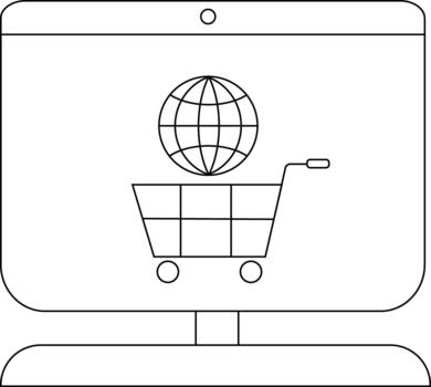 un computadora monitor muestra un compras carro debajo un globo icono simbolizando en línea compras vector