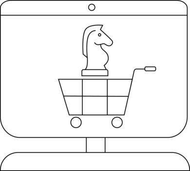 Computer displaying chess knight in shopping cart on screen vector