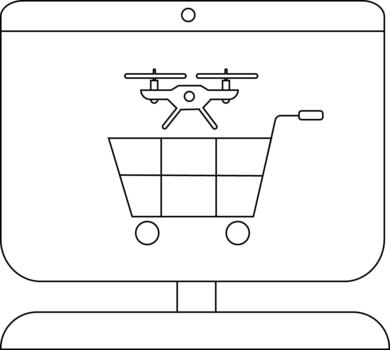 un computadora monitor muestra un compras carro con un zumbido encima eso con círculos como acentos vector