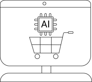 Computer display with shopping cart and AI chip overlay featuring a clean design vector
