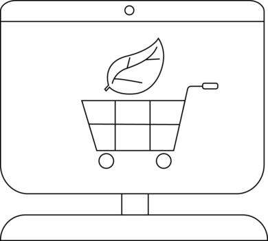 línea dibujo de un computadora monitor mostrando un compras carro con un hoja encima eso vector