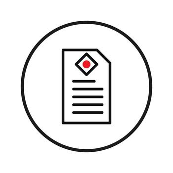 A minimalist depiction of a document featuring text lines and a prominent red diamond shape vector