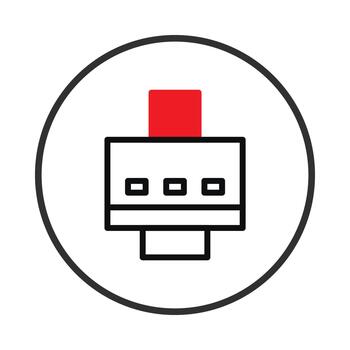 A minimalistic illustration of connection port with red top signifying activity on white encircled vector